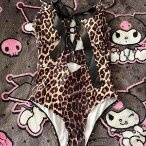 ROMWE Animal Print Swimsuit with Black Details